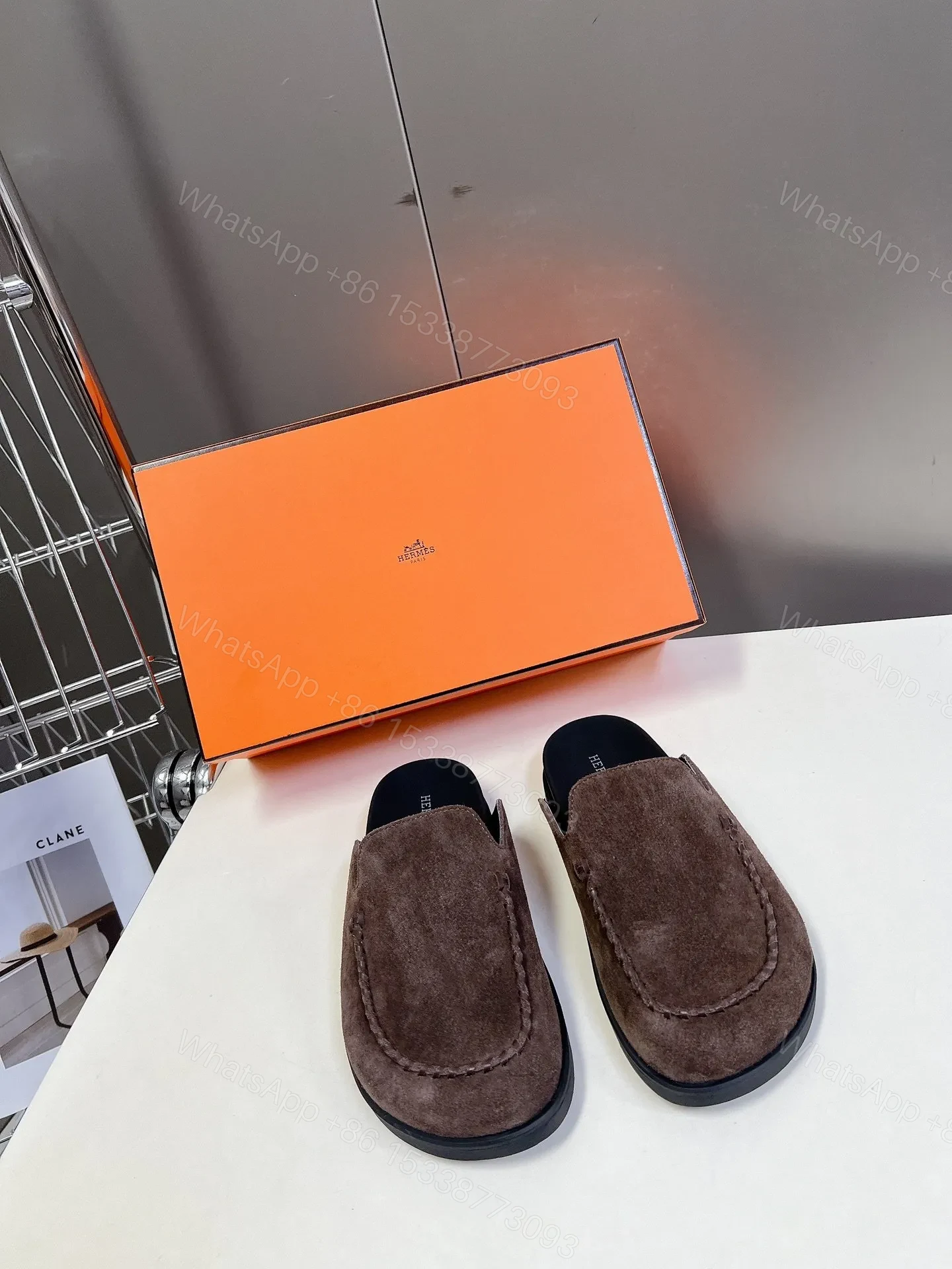 Hermes Women Brown Suede Slippers — view 1