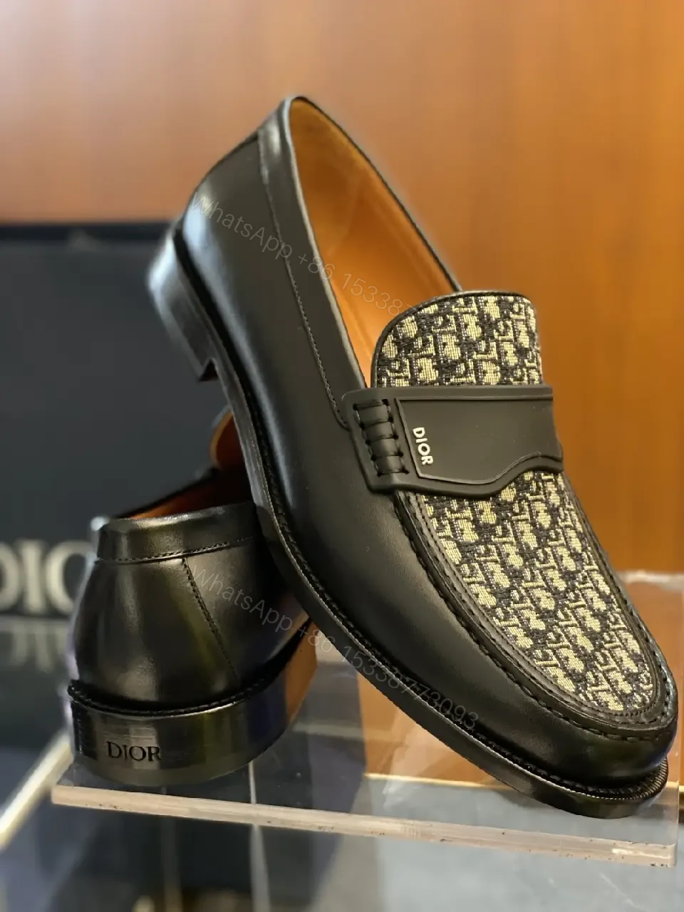 View 10 of Black Leather Dior-Pattern Slip-On Loafers