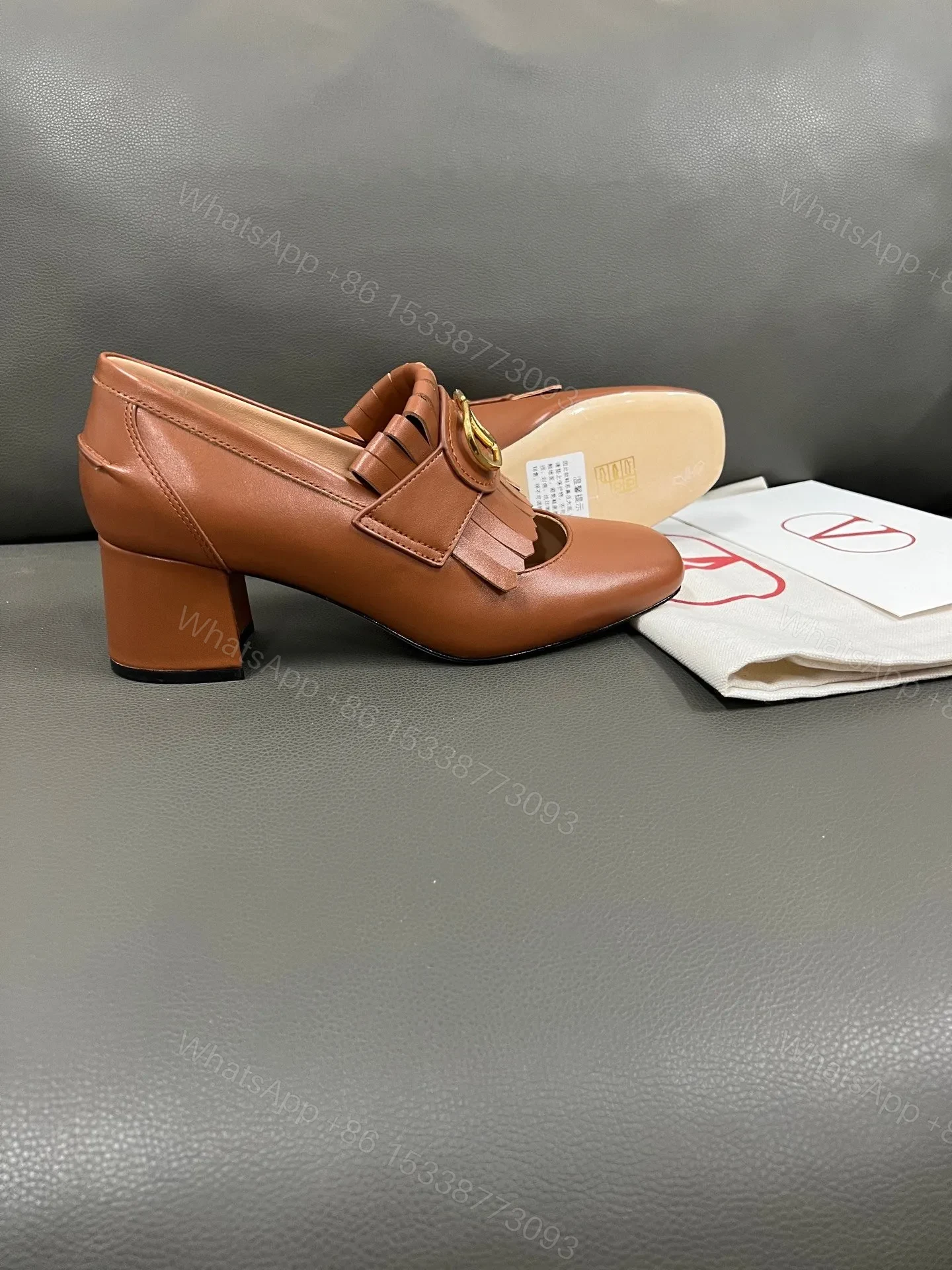 View 2 of Valentino Women Brown Leather Fringe Loafers