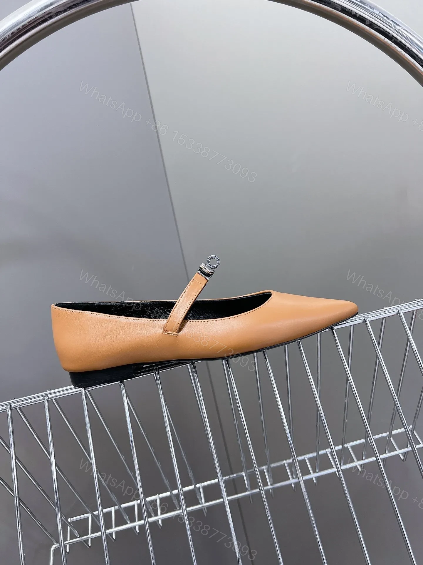 View 6 of Hermes Women Tan Leather Pointed Toe Flats