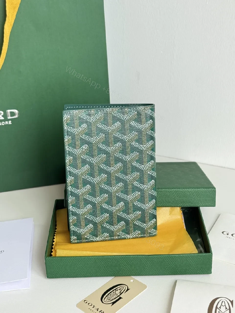 View 4 of Green Canvas Compact Wallet – Signature Pattern, Bi-Fold Luxury