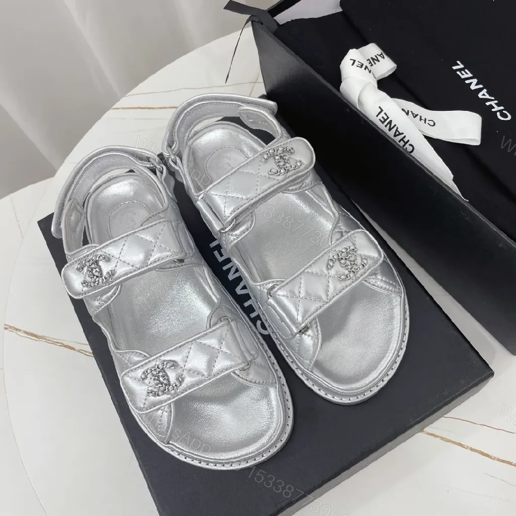 View 2 of Shimmer Silver Quilted Slides: Luxury Streetwear Sandals