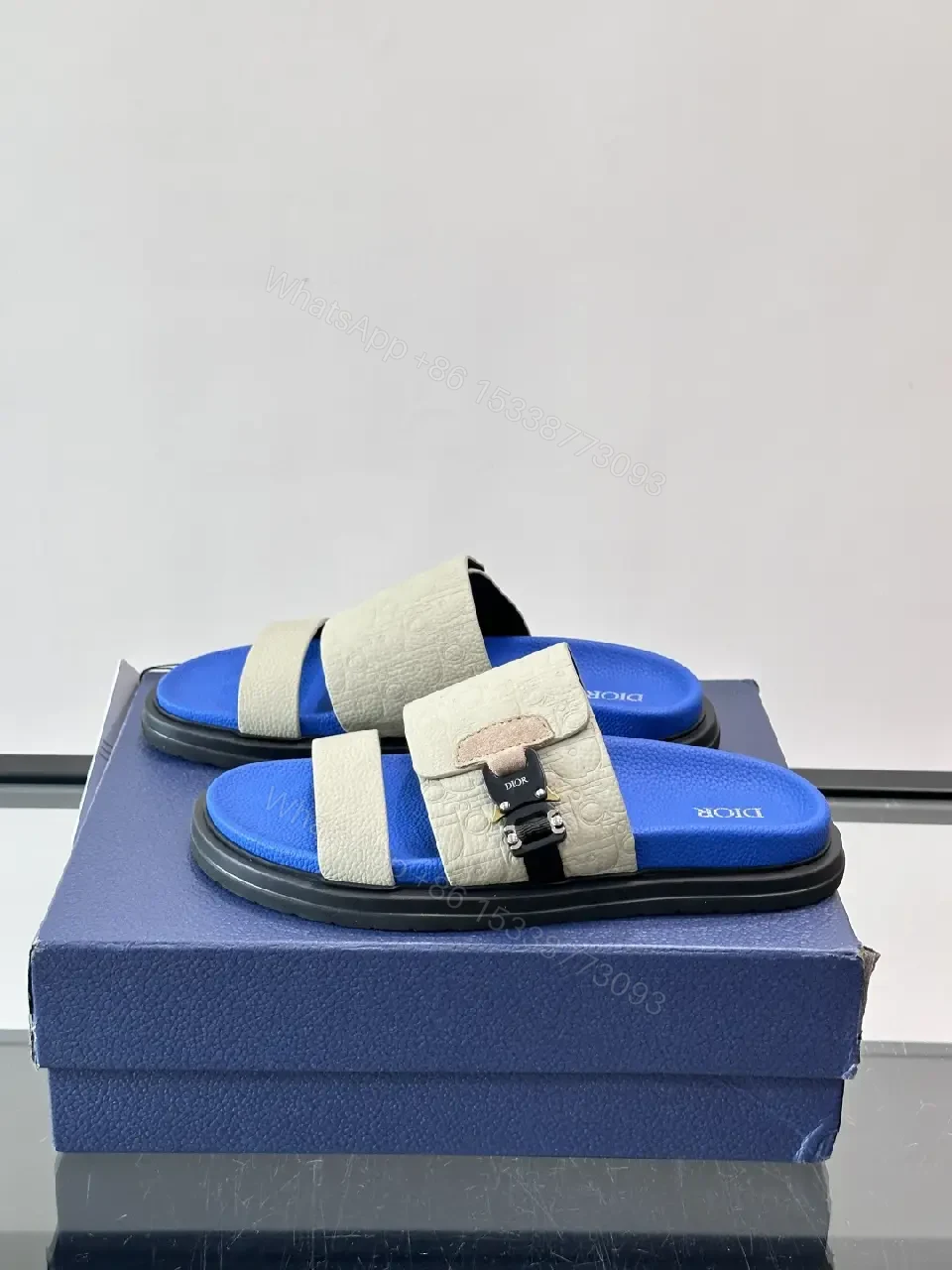 View 7 of Blue Leather Casual Buckle Strap Dior Sandals
