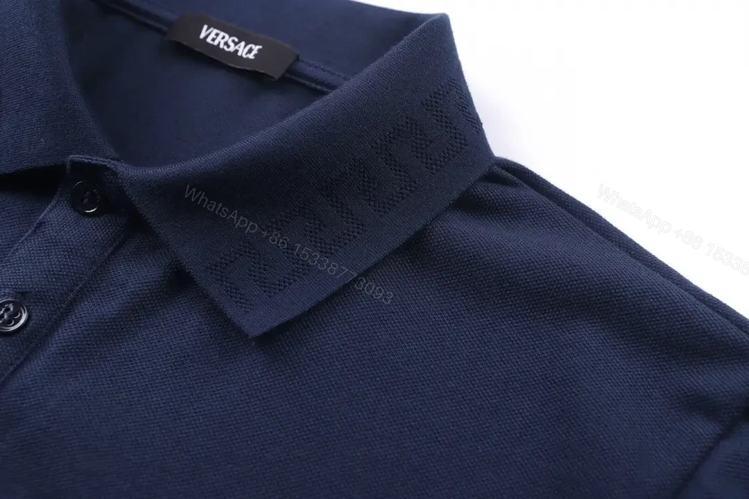View 6 of Minimalist Navy Knit Polo: Subtle Crest Luxury Polo