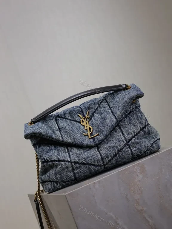 View 7 of Statement Denim Quilted Bag with Gold Hardware - Luxury Day-to-Evening Bag
