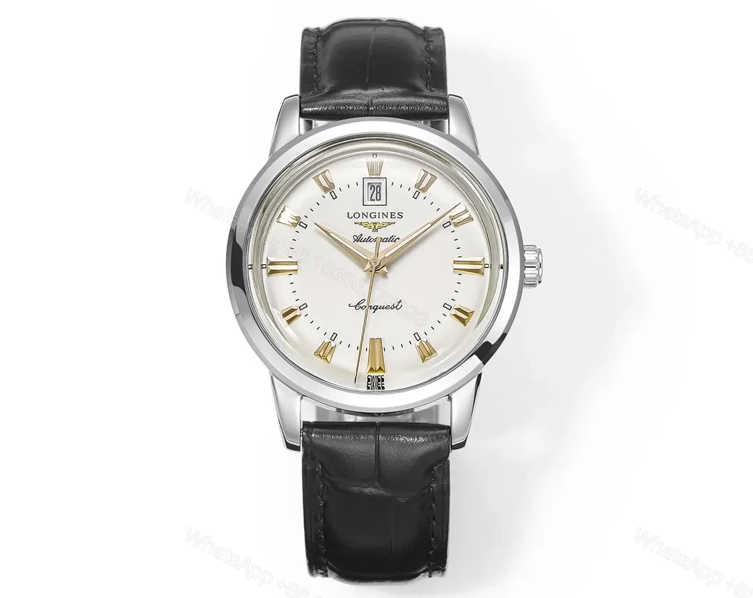 Longines Conquest Classic Re Edition Cyclops Watch Silver Dial Black Leather Strap — view 1