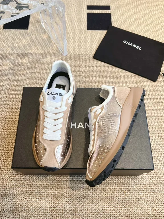 View 2 of Chanel-Inspired Suede & Metallic Mesh Sneakers