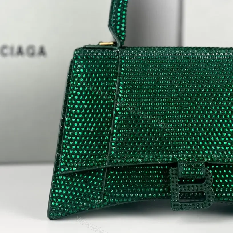 View 3 of 高仿Balenciaga*Hourglass系列沙漏包滿鑽綠色S