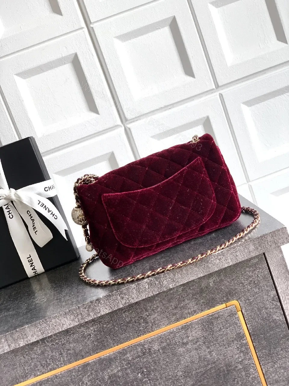 View 9 of Velvet Burgundy Bag: Rich Chain, Gold Hardware, Luxe Everyday