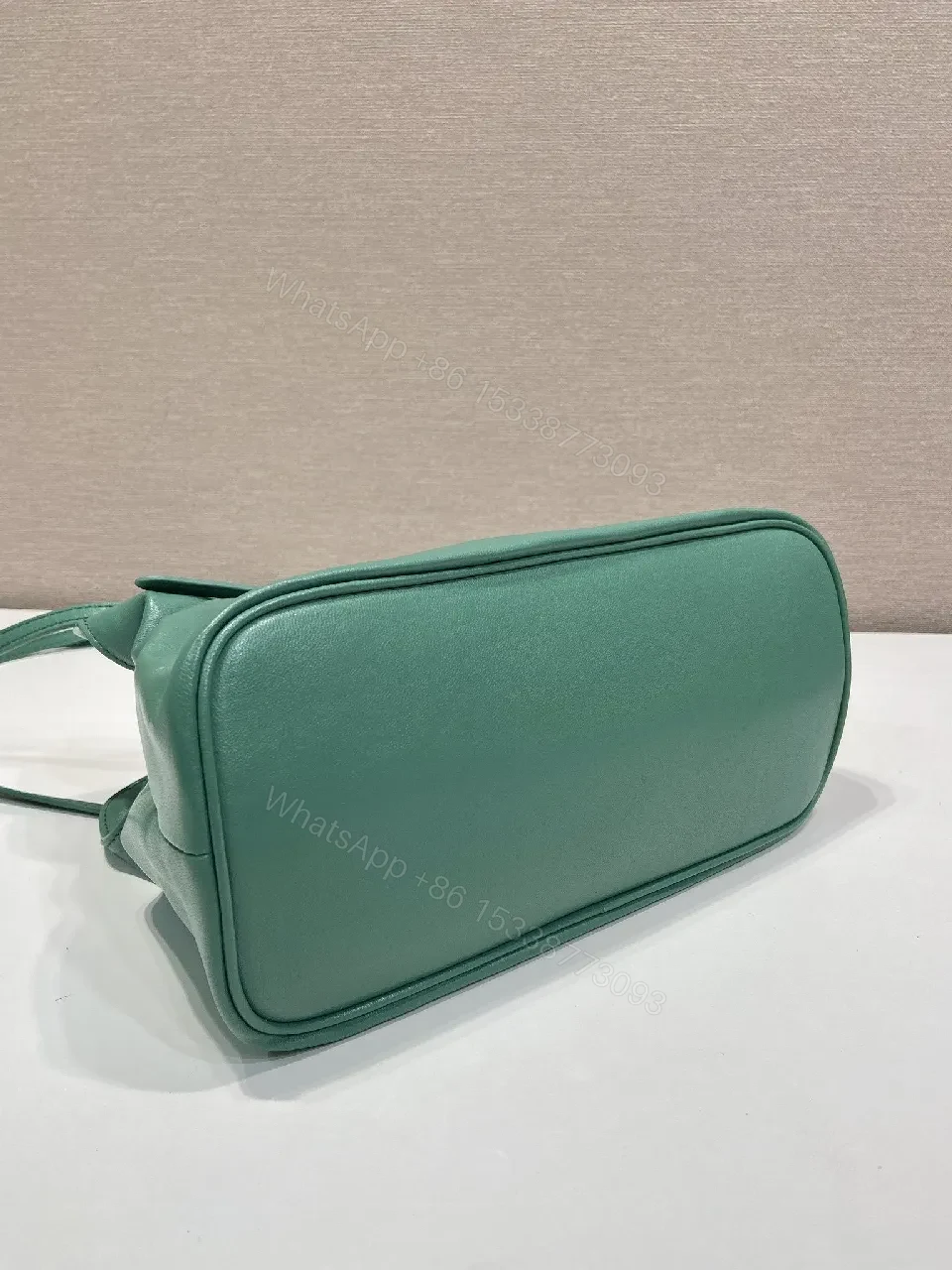 View 2 of Green Leather Drawstring Shoulder Bag - Minimalist Luxe
