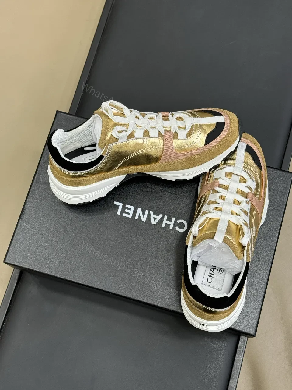 View 3 of Gold & Metallic Textured High-Tops with Couture Detail