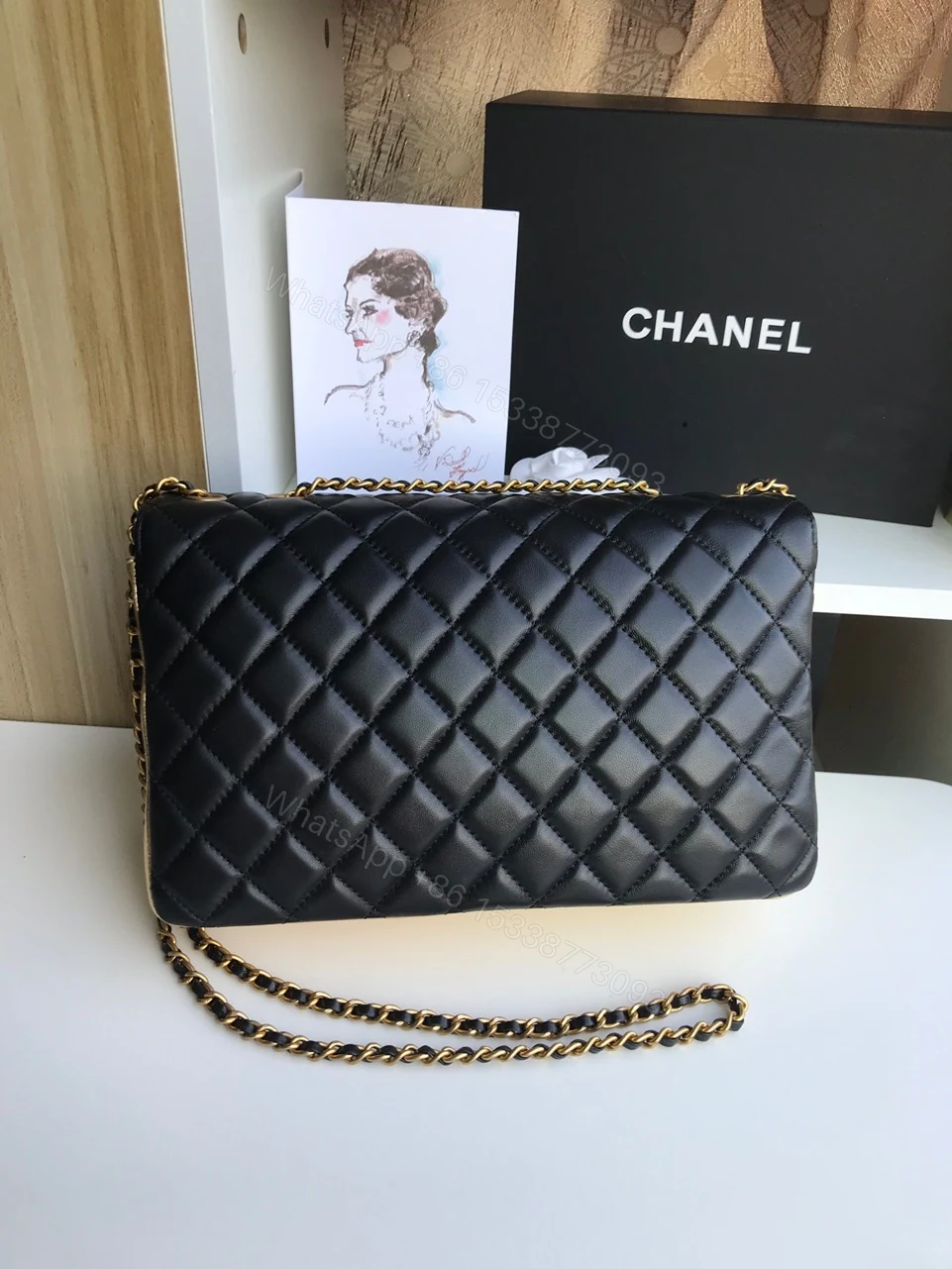 View 3 of Chanel Woman’s Like Auth Handbags Black Mix Yellow Leather 25cm
