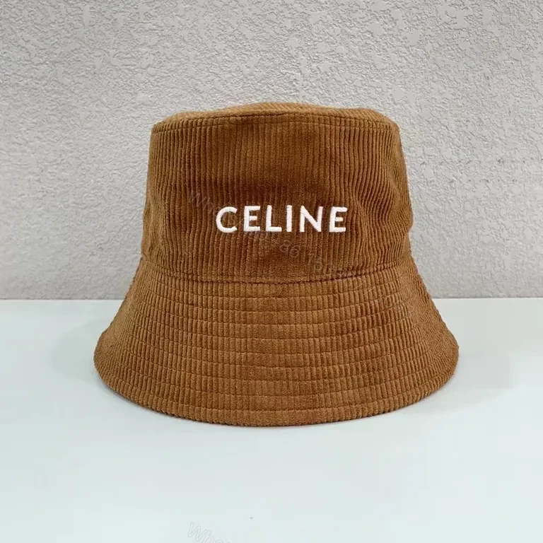 View 7 of Teal Cord Bucket Hat with CELINE Logo Detail