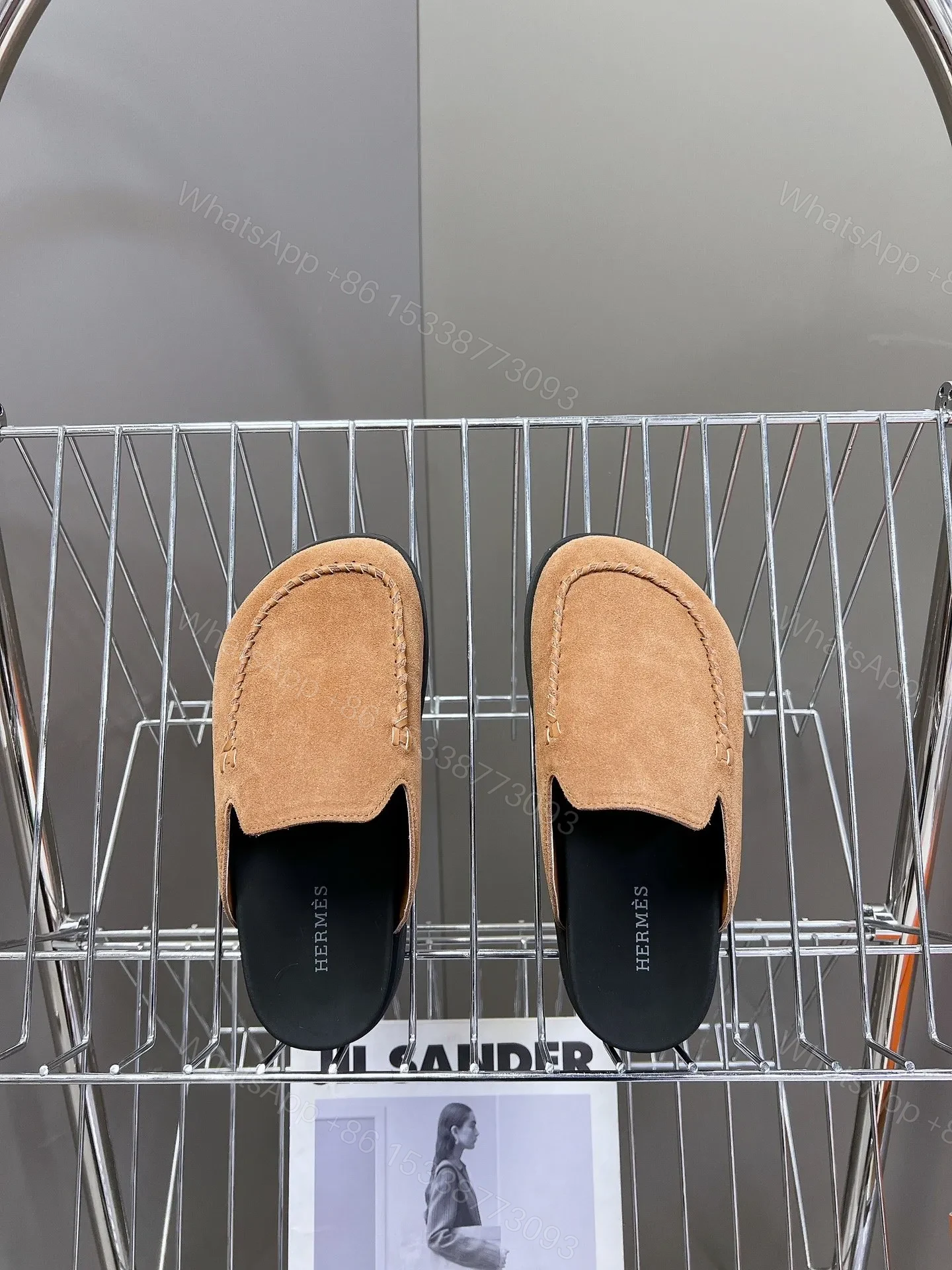 View 6 of Hermes Women Tan Suede Slippers