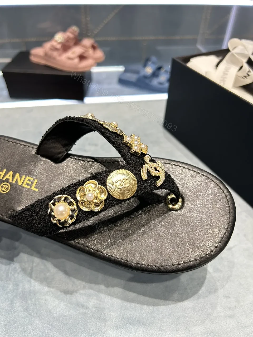 View 9 of Embellished Luxe Flip-Flops: Gold-Detail Comfort Footwear