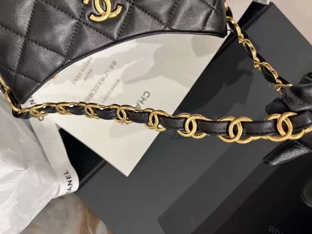 View 2 of Quilted Black Leather Shoulder Bag â€” Luxe CC Hardware