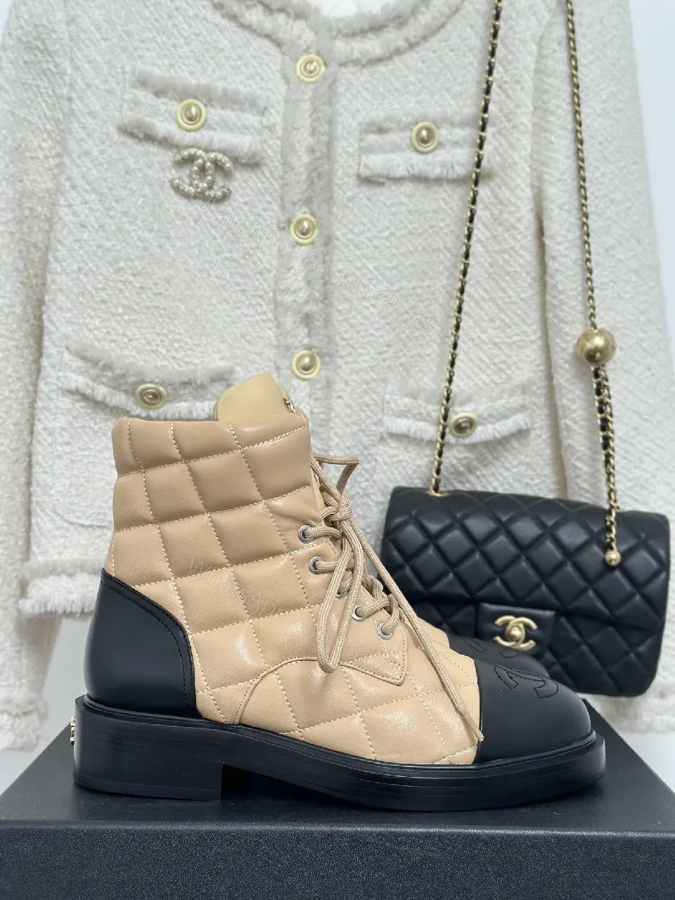 View 6 of Quilted Nubuck Boots: Beige/Black, Modern Luxe Comfort