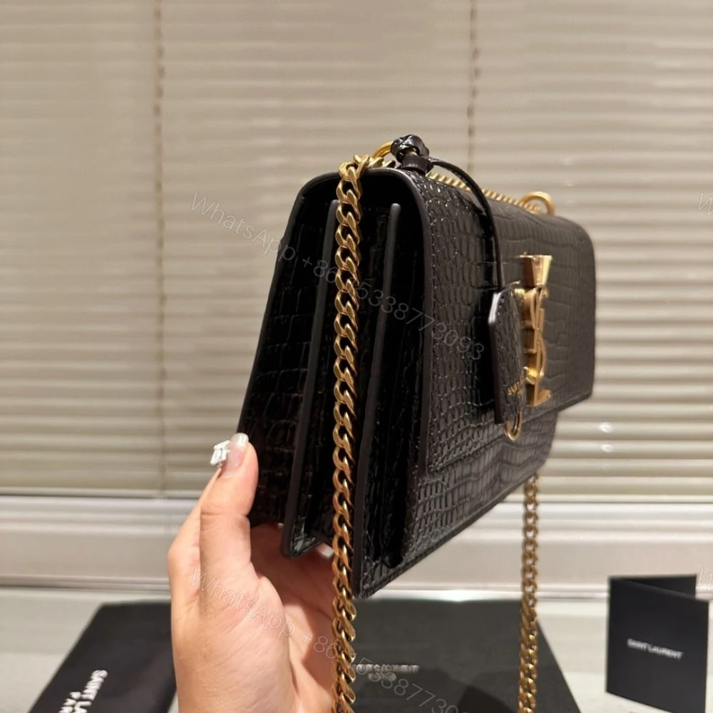 View 4 of Saint Laurent Sunset Medium Chain Bag In Crocodile-Embossed Black 22Cm 442906DND0J1000