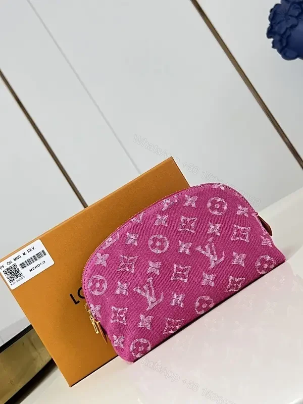 Bold Pink Monogram Cosmetic Pouch with Gold Hardware — view 1