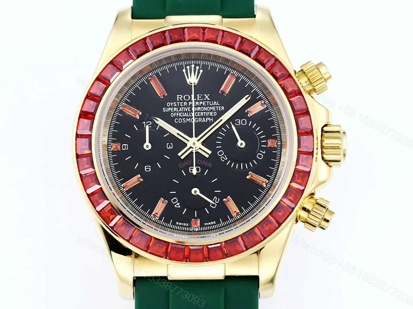 View 2 of Rolex Daytona Pumpkin Bezel Replica 43MM Premium Green Rubber Strap Custom Edition RG-ROLEX-DAYTONA-PUMPKIN-GREEN-43