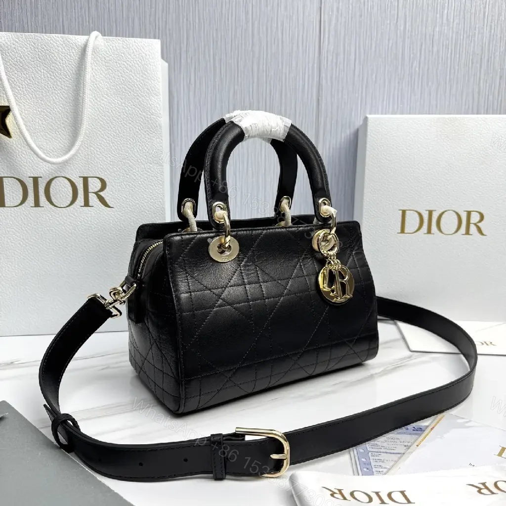View 7 of Quilted Black Satchel: Gold Charm, Compact Luxury Bag