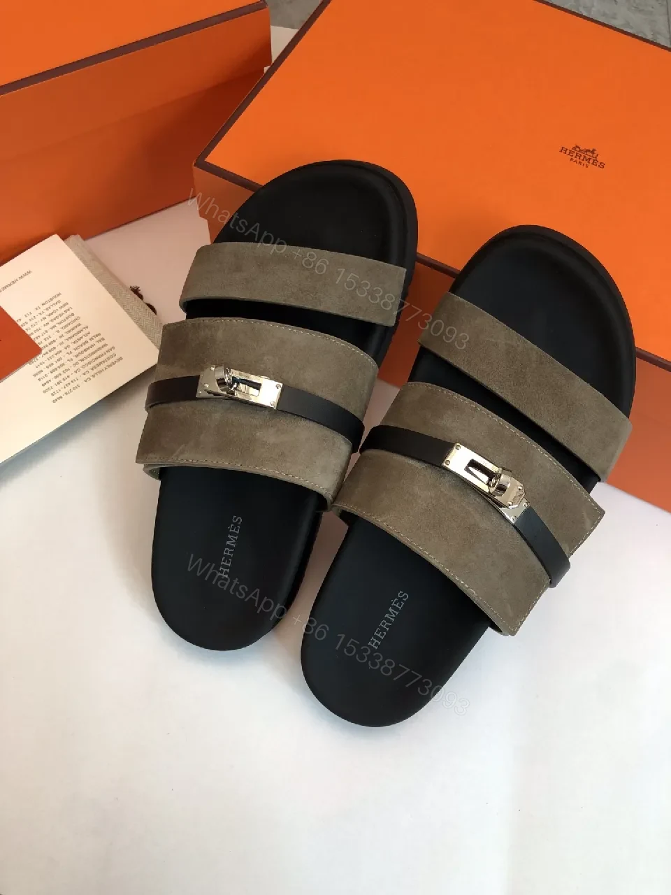 View 3 of Taupe Suede Sandals with Signature Hardware - Everyday Luxury Sandals