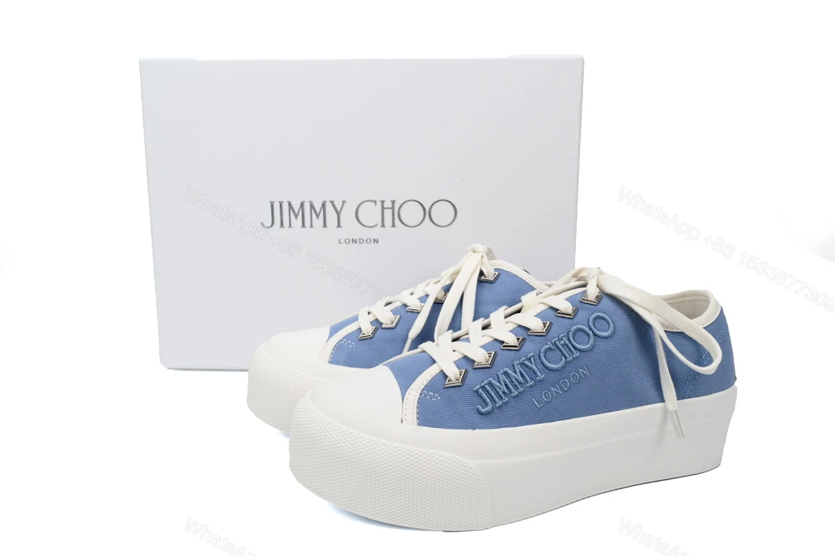 Women's Jimmy Choo Palma Maxi Blue Canvas Platform Trainers — view 2