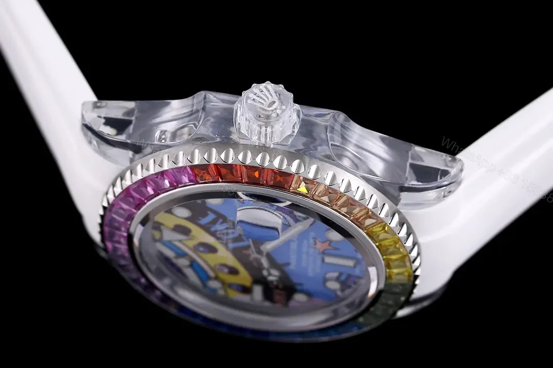 View 6 of Premium Rolex Submariner Labubu Rainbow replica 40MM White Rubber Strap Edition RG-SUB-LABUBU-RAINBOW-WHITE-RUBBER-40