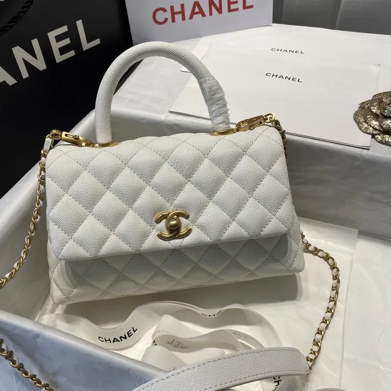 View 6 of Quilted White Leather Mini Bag: Luxe CC Chain Style