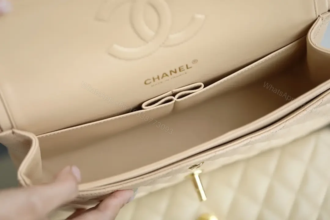 View 8 of Soft Satin Quilted Flap Bag: Timeless Everyday Luxe, Beige