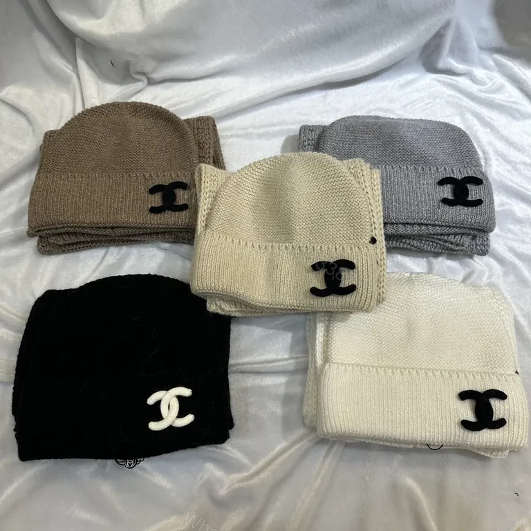 View 9 of Taupe Luxury Knit Set: Chanel-Accent Beanie & Scarf