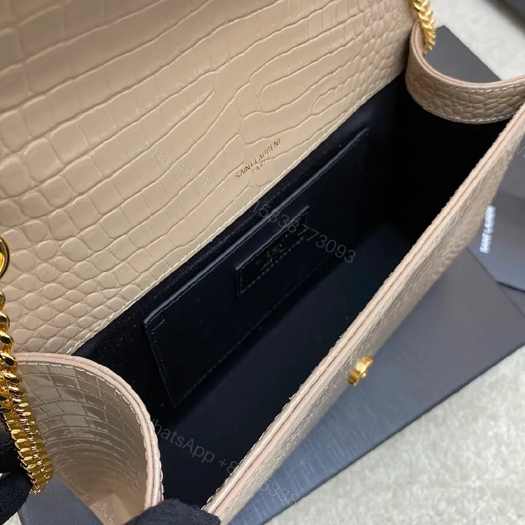 View 2 of Taupe Crocodile-Embossed Clutch with Gold Monogram and Tassel