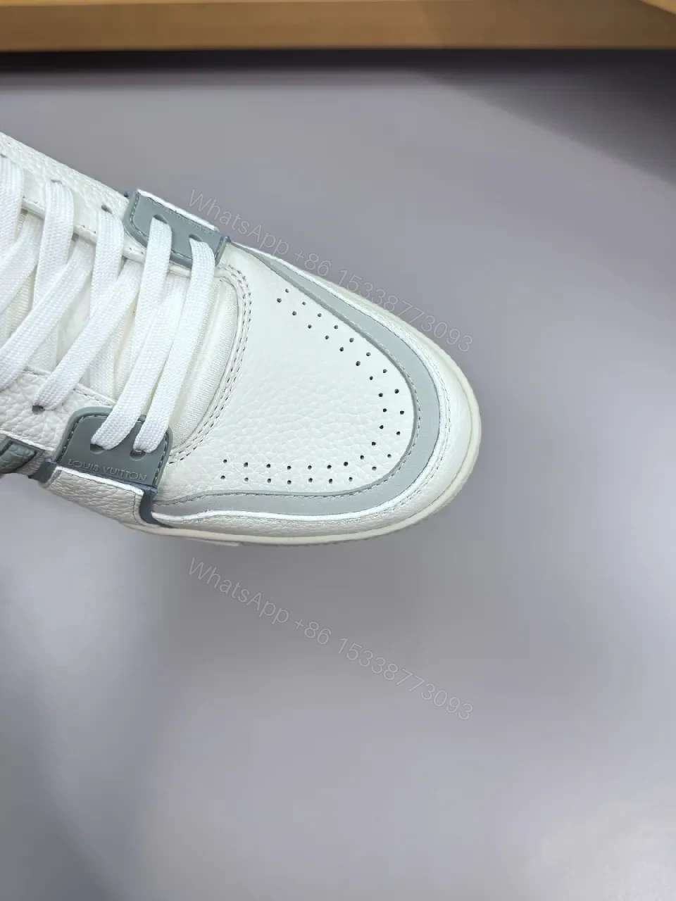 View 7 of White Leather Sneaker with Subtle LV-Inspired Accents