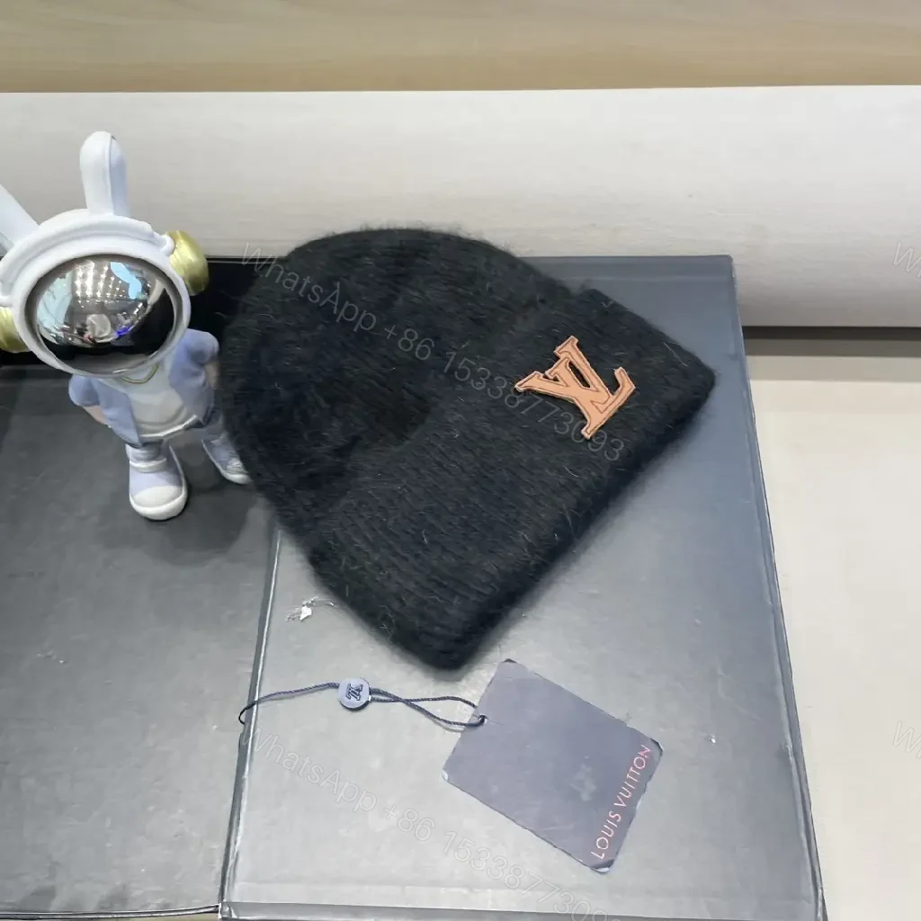 View 4 of Cozy Knit Beanie with Rose-Gold LV Emblem