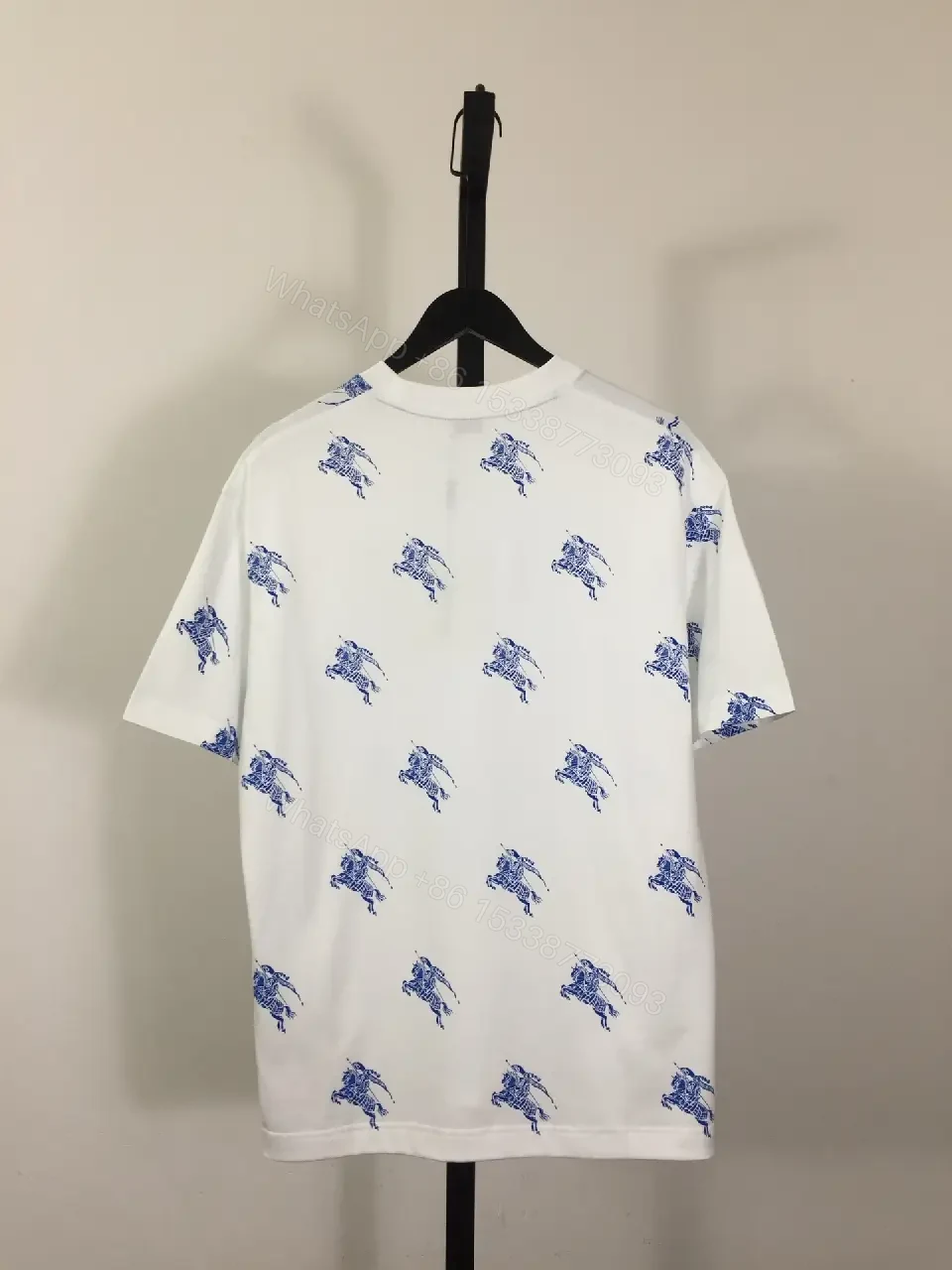 View 6 of White Burberry-Print Tee with Blue Motifs