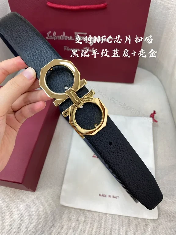 View 5 of Bold Calfskin Belt: Gold Gancini Buckle Luxury Accessory