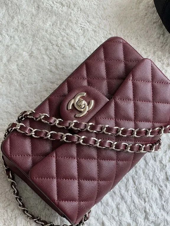 View 4 of Chic Burgundy Quilted Crossbody Bag with Chain Strap