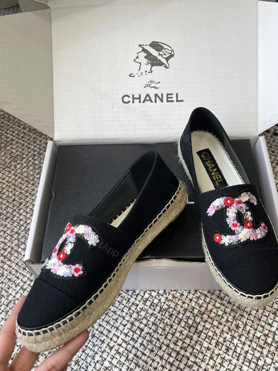 View 8 of Embroidered Espadrille Loafers: Black Canvas, Luxe Comfort