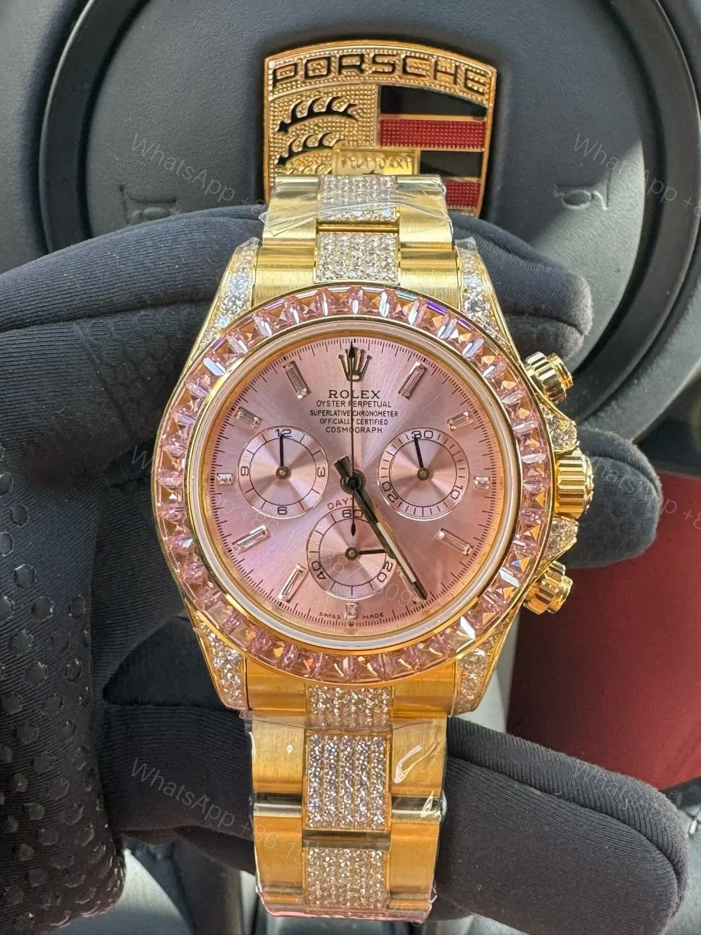 Best Rolex Daytona Rainbow Pink replica 40MM Gold Oyster Bracelet Edition RG-DAYTONA-RAINBOW-PINK-GOLD-40 — view 1