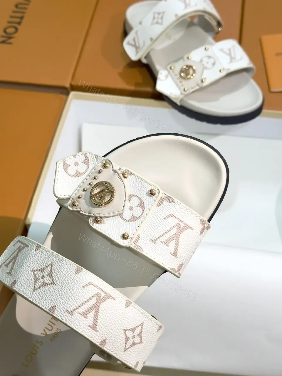 View 9 of White Canvas Luxury Monogram Sandals