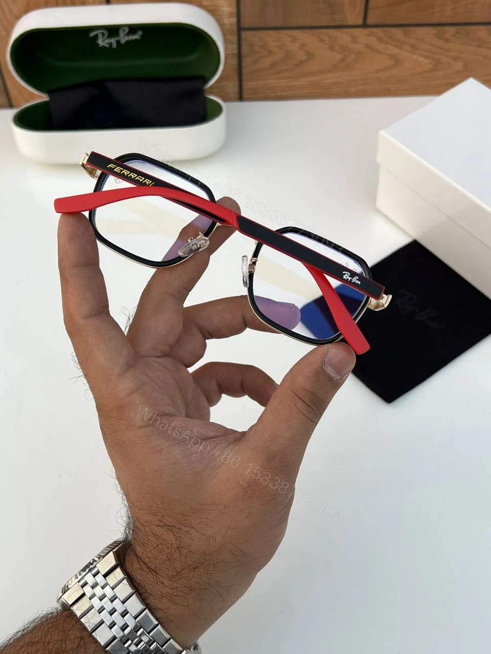 View 4 of First Copy RayBan 8810 Gold Plano Sunglasses