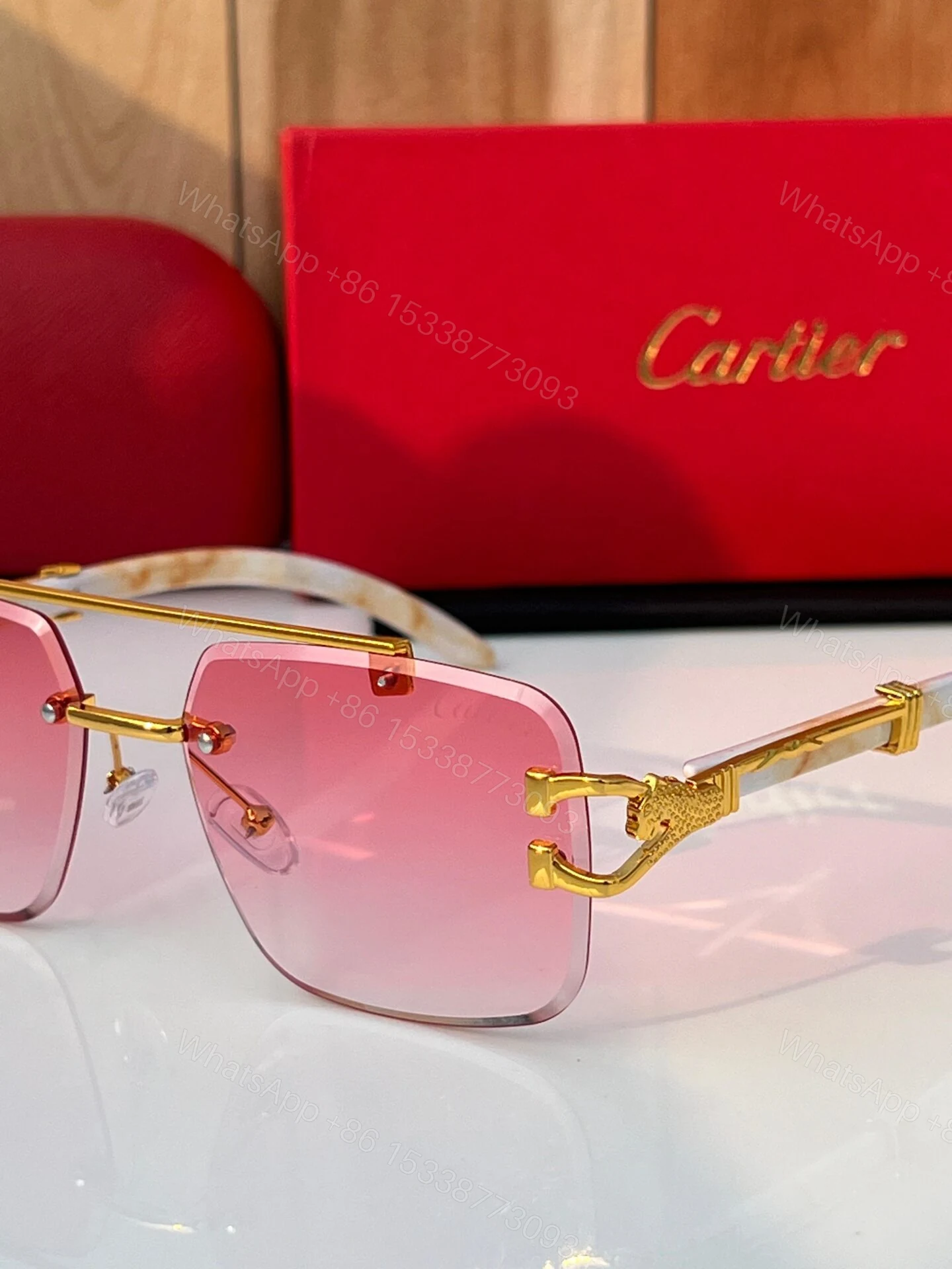 View 2 of Cartier CT098 Gold-Toned Pink Gradient Sunglasses
