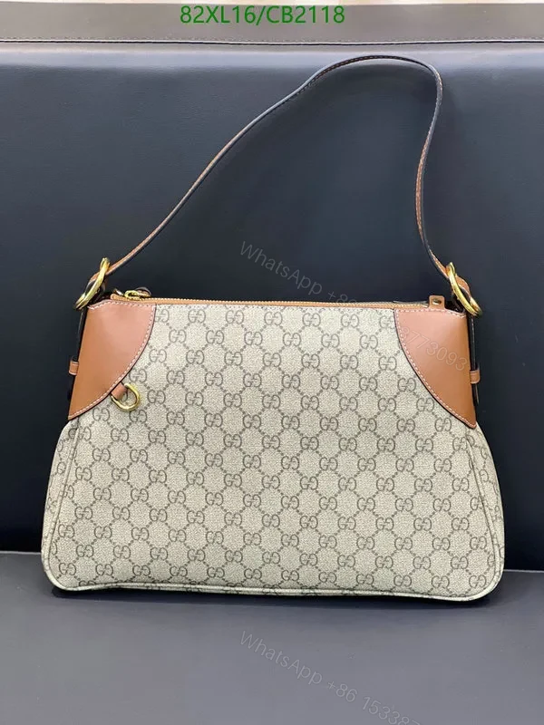 View 2 of Medium Gucci GG Emblem Fake Bag with Leather Brown Trim MBL493
