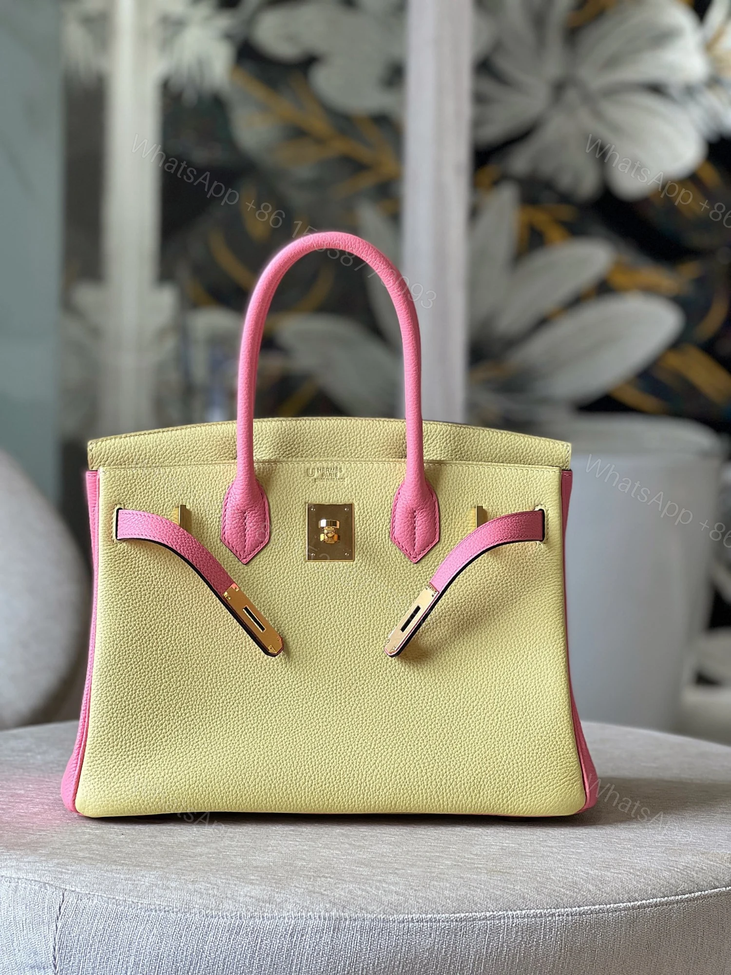 View 6 of Hermes Birkin 30 Yellow/Rose Pink Togo Leather Gold Hardware
