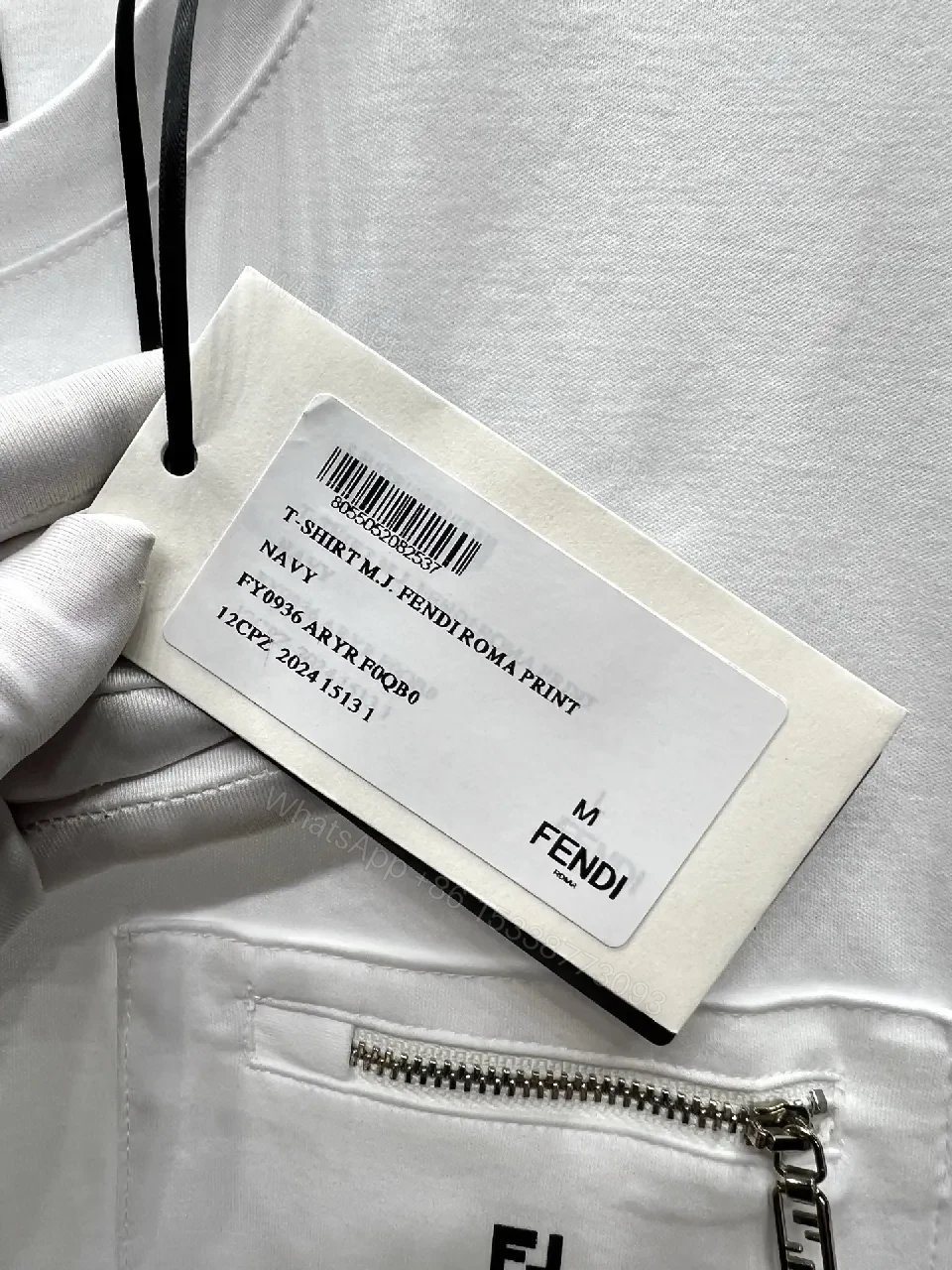 View 5 of White Cotton Tee with Pocket Zip-Detail, Modern Luxury Top