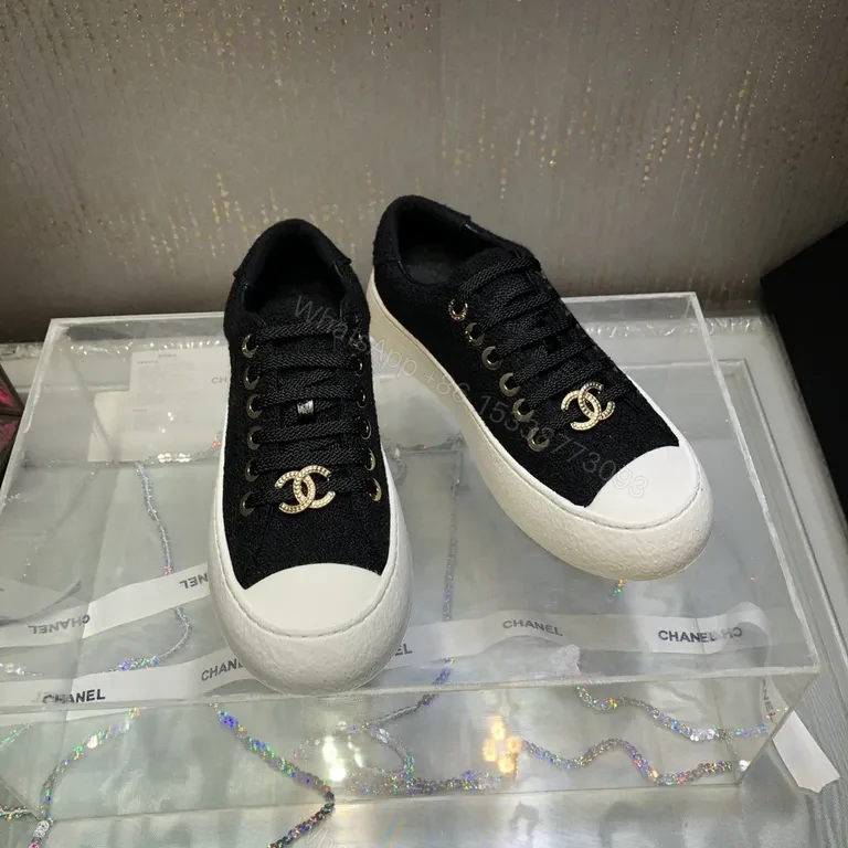 View 5 of Chanel-Inspired Canvas Sneakers: Black & White Luxe Comfort