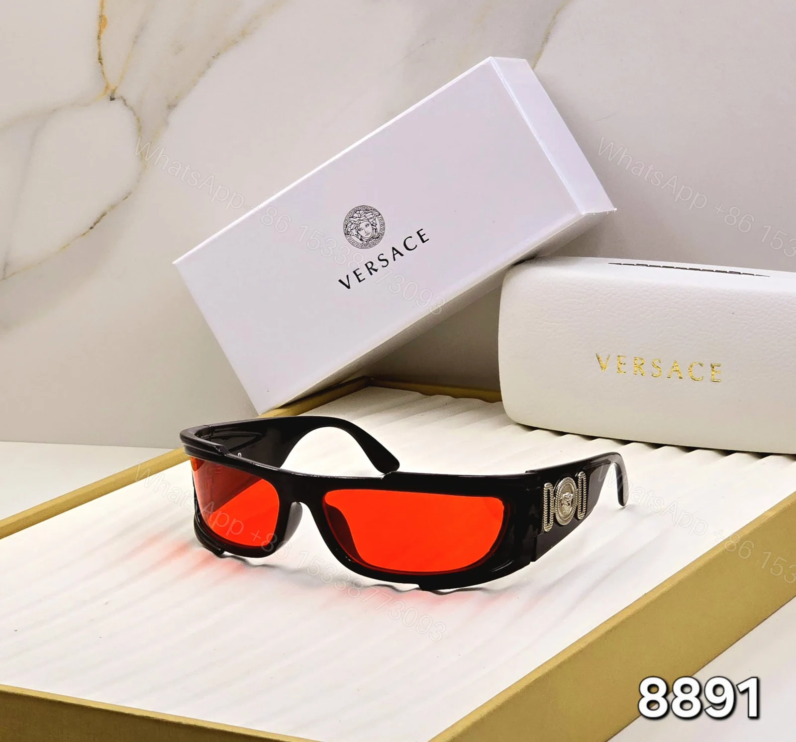 View 4 of Versace 8891 Rectangular Sunglasses Black-Red