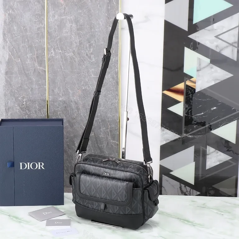 View 7 of Structured Iconic Crossbody: Black/Gray Premium Geometric Texture Tote Bag