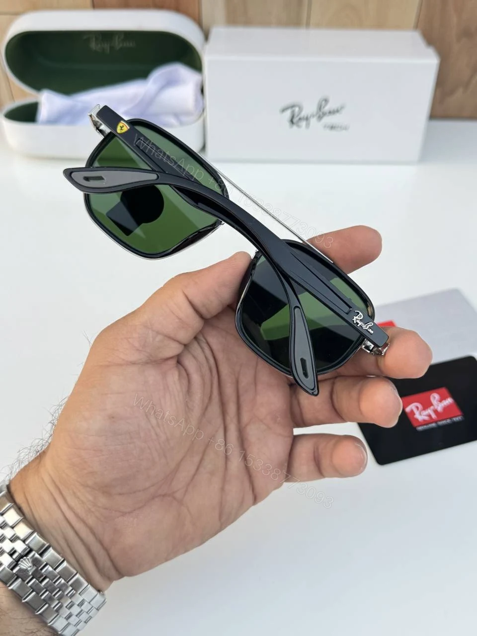View 4 of First Copy RayBan 30165 Silver Green Sunglasses