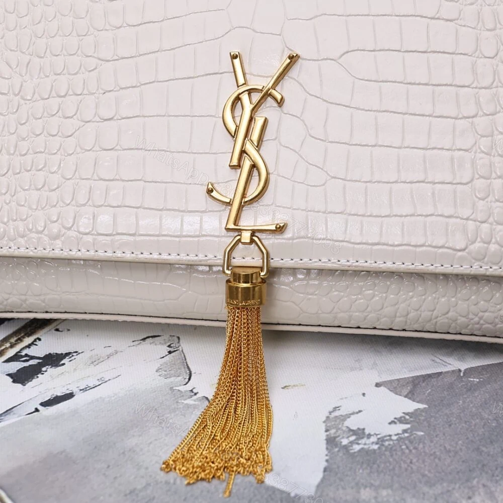 View 4 of Saint Laurent Kate Tassel Medium Shiny White 24Cm 354119DND0J9207